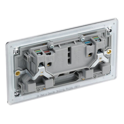 BG Screwless Polished Chrome 13A Double Switched Socket FPC22G with 35mm Steel Back Box