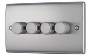 BG NBS84P 4 Gang, 2 Way, 400w Dimmer Switches-push Type Brushed Steel
