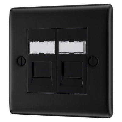 BG Nexus Matt Black RJ45 Double Data Outlet Socket NFBRJ452 with 25mm Steel Back Box
