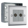 BG Nexus Brushed Steel Double Isolated Co-Axial Socket & Surface Pattress Back Box by British General (BG-NBS63+MC501)