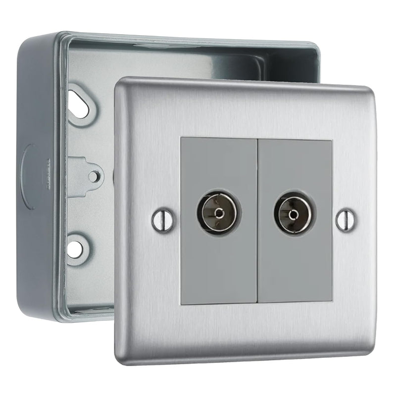 BG Nexus Brushed Steel Double Isolated Co-Axial Socket & Surface Pattress Back Box