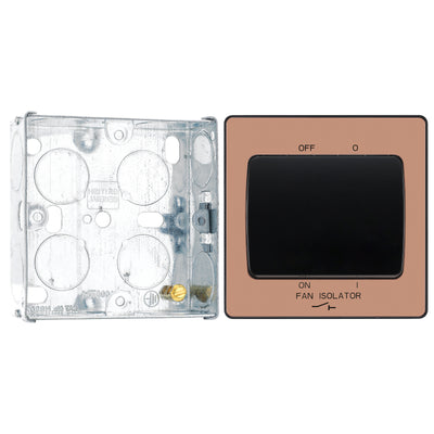 BG Evolve Polished Copper Fan Isolator Switch PCDCP15B with 25mm Steel Back Box