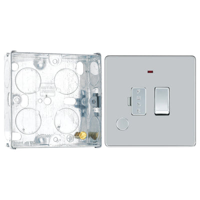 BG Screwless Polished Chrome 13A Switched Spur + Neon + Cable Outlet FPC53 with 25mm Steel Back Box by British General (BG-FPC53+HGS02)