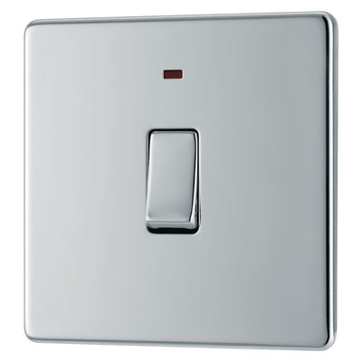 BG Screwless Polished Chrome 1 Gang 20A 2 Pole Neon Switch FPC31 with 35mm Steel Back Box