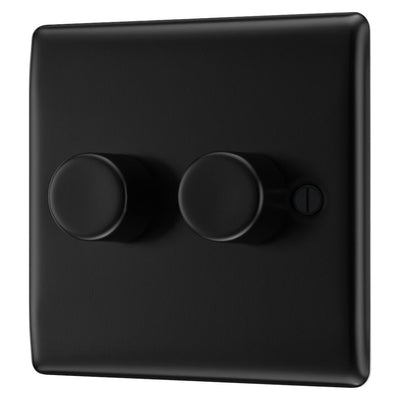 BG Nexus Matt Black 200W 2 Way Double Trailing Edge Dimmer Switch NFB82 with 25mm Steel Back Box
