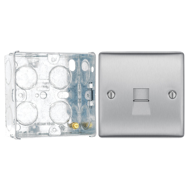 BG Nexus Brushed Steel 1 Gang RJ11 Single Data Outlet NBSRJ111 with 35mm Steel Back Box