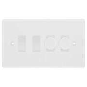BG Nexus White Moulded 4 Gang Switch 2x Trailing Edge LED Dimmer 2x Intermediate Custom Grid Switch by British General (BG-Nexus-WM-4G-CUSTOM-2x-Dimmer-2x-INT)