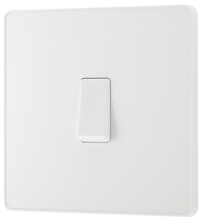 PCDCL12W Front - This Evolve pearlescent white 20A 16AX single light switch from British General will operate one light in a room.