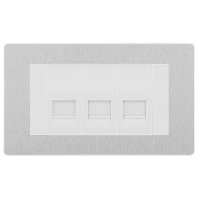 BG Evolve Brushed Steel 3 Gang IDC Secondary Telephone Socket - White Insert by British General (BG-PCDBSBTS3W)