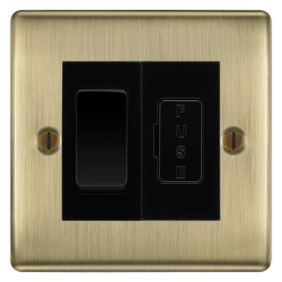 BG Nexus Metal Antique Brass 20A Double Pole Switch & 13A Fused Spur Plate | Black Insert