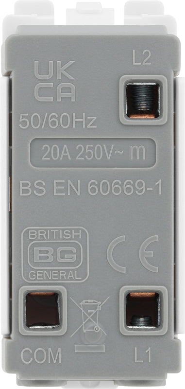BG RPCDW12C Evolve Grid White 20A 20AX 2 Way 1 Pole Centre-Off Switch Module