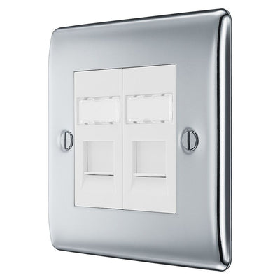 BG Nexus Polished Chrome 2 Gang RJ45 Double Data Outlet NPCRJ452 with 35mm Steel Back Box