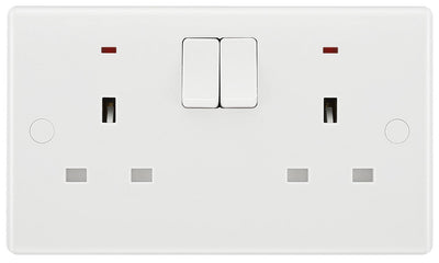 BG 826 Moulded Round Edge | White | 2 Gang 13A 1 Pole Neon Switched Socket by British General (BG-826)