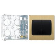 BG Evolve Satin Brass 2G Wide Rocker Light Switch PCDSB42WB with 35mm Steel Back Box