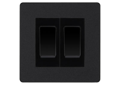 BG Evolve Matt Black 2 Gang 20AX 2-Way Switch Custom Grid – Black Insert by British General (BG-Evolve-MB-2G-Combo-2x2WAY-BL)