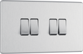 BG FBS44 Nexus Screwless Flat-Plate Quad Light Switch Brushed Steel 2 Way 10A