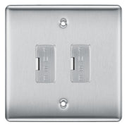 BG Brushed Steel 2 Gang Unswitched Fused Spur 13 Amp Connection Unit by British General (Nexus-BS-2G-Unswitched-Fused-Spur-13A)