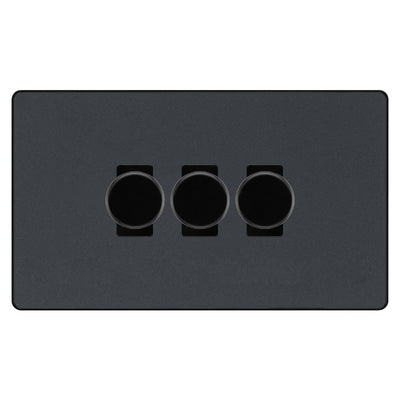 BG Evolve Matt Grey 3 Gang Custom Grid Dimmer Light Switch PCDMG83B by British General (Evolve-MG-CUSTOM-3GANG-3xDIMMER)