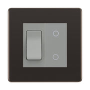 BG Black Nickel Screwless 2 Gang Custom Switch 1x 2 Way Switch 1x Master Touch Dimmer Grey Inserts by British General (BG-SL-BN-2G-1x-2WAY-SWITCH-1x-MTD-GI)