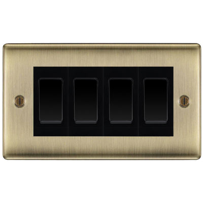 BG Antique Brass 4 Gang Custom Light Switch NAB44E by British General (BG-NEXUS-AB-4G-4x-2WAY)