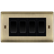 BG Antique Brass 4 Gang Custom Light Switch NAB44E by British General (BG-NEXUS-AB-4G-4x-2WAY)
