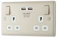 NPR22U3W Front - This 13A double power socket from British General comes with two USB charging ports allowing you to plug in an electrical device and charge mobile devices simultaneously without having to sacrifice a power socket.