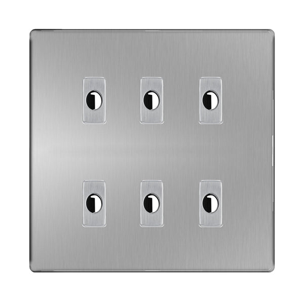 BG Nexus Screwless Brushed Steel 6 Gang Flex Outlet Socket