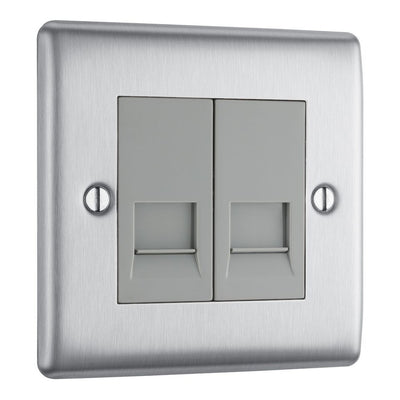 BG Nexus Brushed Steel Double RJ11 Data Outlet with Surface Pattress Back Box