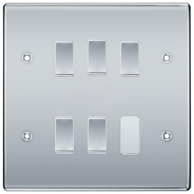 BG Polished Chrome 5 Gang Intermediate Custom Grid Light Switch with Back Box Included by British General (BG-NEXUS-PC-5G-CUSTOM-5x INT SWITCH)