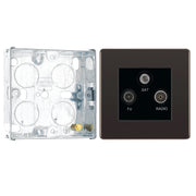 BG Screwless Black Nickel Triplex TV/FM/Sat Socket FBN67 with 25mm Steel Back Box by British General