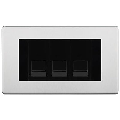 BG Screwless Brushed Steel 3 Gang IDC Secondary Telephone Socket - Black Insert by British General (BG-FBSBTS3B)