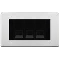 BG Screwless Brushed Steel 3 Gang IDC Secondary Telephone Socket - Black Insert