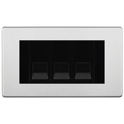 BG Screwless Brushed Steel 3 Gang IDC Secondary Telephone Socket - Black Insert by British General (BG-FBSBTS3B)