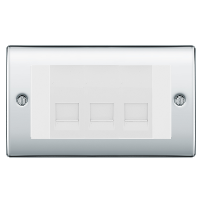 BG Nexus Polished Chrome 3 Gang Secondary Telephone Socket, Screw Terminal - White Insert by British General (BG-NPC3GEMBTSSW)