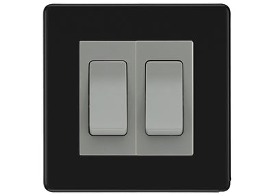 BG Electrical Screwless Matt Black 2-Gang Light Switch 1x 2-Way + 1x Intermediate – Grey Inserts