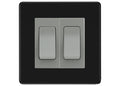 BG Electrical Screwless Matt Black 2-Gang Light Switch 1x 2-Way + 1x Intermediate – Grey Inserts