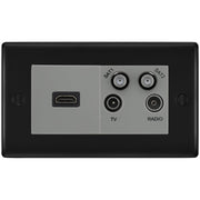 BG Nexus Matt Black 4G Faceplate with HDMI + TV/FM/SAT Module - Grey Insert by British General (BG-NFBEMR4-HDMI-TVFM2G)