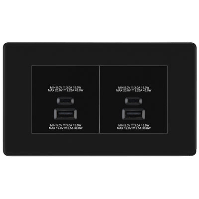 BG Screwless Matt Black 4G Faceplate with 45W USB A+C Charger Modules – Black Insert by British General (BG-FFBEMR4+EMUSBAC45B)
