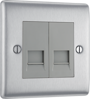 BG NBSBTM2 Nexus Metal Brushed Steel 2 Gang Master Telephone Socket by British General (BG-NBSBTM2-Shopify-SA_1)