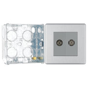 BG Screwless Brushed Steel Double Co-Axial Socket FBS61 with 35mm Steel Back Box