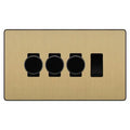 BG Evolve Satin Brass 4 Gang Switch 3x Trailing Edge LED Dimmer 1x Intermediate Custom Grid Switch
