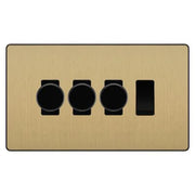 BG Evolve Satin Brass 4 Gang Switch 3x Trailing Edge LED Dimmer 1x Intermediate Custom Grid Switch by British General (BG-Evolve-SB-4G-CUSTOM-3x-Dimmer-1x-INT)