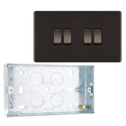 BG Screwless Black Nickel 20A 16AX 2 Way Quadruple Light Switch FBN44 with 25mm Steel Back Box