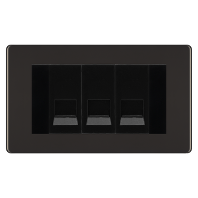 BG Screwless Black Nickel 3 Gang Master Telephone Socket - Black Insert
