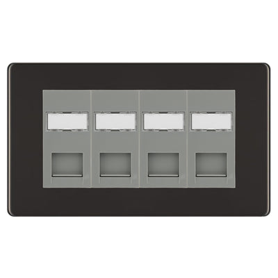 BG Screwless Black Nickel 4 Gang RJ45 CAT6 Data Socket Grey Inserts by British General (BG-FBNRJ454C5EG)