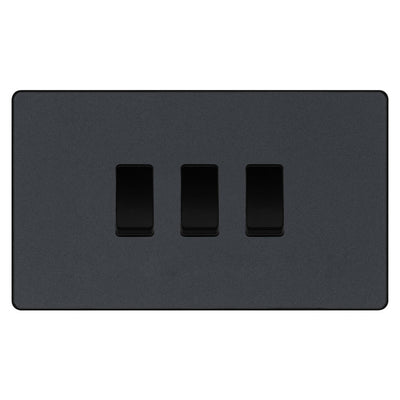 BG Evolve Matt Grey 3 Gang Light Switch 1x Intermediate 2x 2 Way Custom Grid Switch by British General (BG-Evolve-MG-3G-CUSTOM-1x-INT-2x-2WAY-SP)