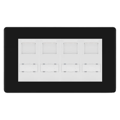 BG Screwless Matt Black 4 Gang RJ45 Cat6 Data Socket White Inserts by British General (BG-FFBRJ454C5EW)