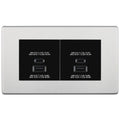 BG Screwless Brushed Steel 4G Faceplate with 45W USB A+C Charger Modules – Black Insert