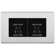 BG Screwless Brushed Steel 4G Faceplate with 45W USB A+C Charger Modules – Black Insert by British General (BG-FBSEMR4+EMUSBAC45B)