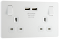BG PCDCL22U3W Pearlescent White Evolve 2 Gang 13A 2x USB-A 3.1A Switched Socket Outlet - White Insert